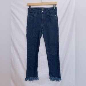 Just Black Denim Dark Wash High Waisted Fringe Hem Ankle Crop Jean size 25